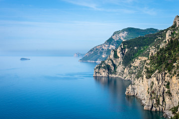 Fototapeta na wymiar Cliffs at Amalfi Coast Italy, blue sea