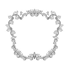 Floral border for picture. Italian vintage ornament for photo. Isolated Retro divider with swirl for greeting card or wedding, decoration vignette. Royal flourish, headpiece template