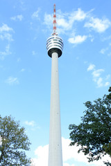 Famous TV Tower located Stuttgart Germany Telecommunications tower against blue sky