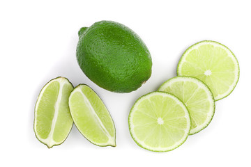 Fototapeta na wymiar sliced lime isolated on white background. Top view. Flat lay pattern