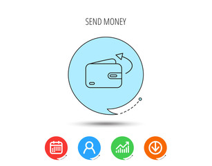 Send money icon. Cash wallet sign.
