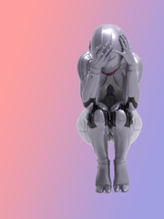 Robotic Cyber Woman is depressed 3D Rendering