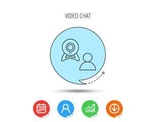 Video chat icon. Webcam chatting sign.