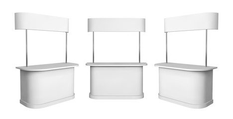 Promotion counter mockup. Isolated vector retail trade stand.