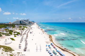 Cancun beach aerial view in Mexico