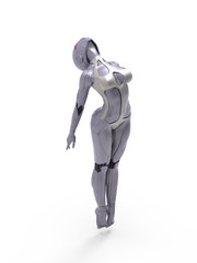 Robotic Cyber Woman is flying 3D Rendering