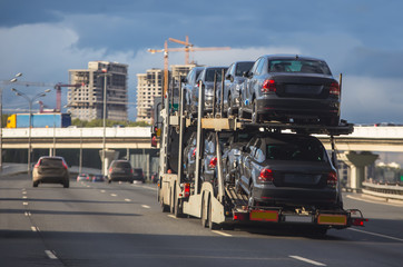 transportation of car on semi-trailer