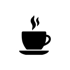 Cafeteria sign. Cafe black vector symbol. Coffee cup with smoke icon.