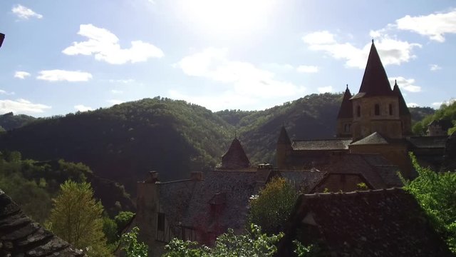 Panoramic shot of a small French town Conques