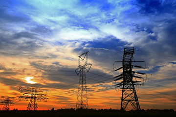 Naklejka premium Pylon, high-voltage tower sky background.