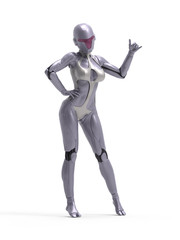 Robotic Cyber Woman Hang Loose 3D Rendering