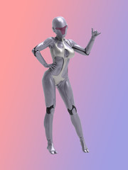 Robotic Cyber Woman Hang Loose 3D Rendering