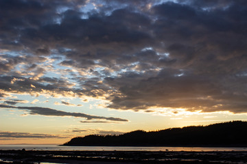 Dramatic sunset over the Baie des Ha! Ha! (Rimouski, Quebec, Can