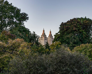 New York Central Park with Skyline View Sunset trees clouds