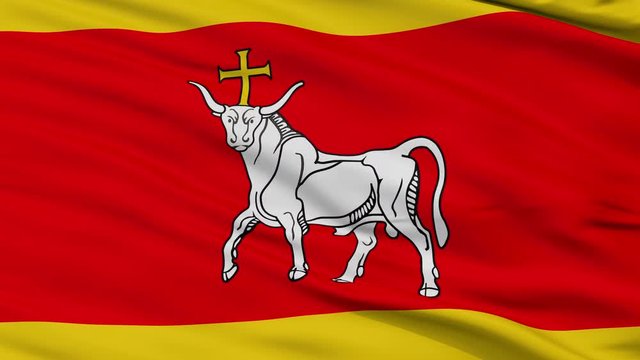 LTU Kaunas closeup flag, city of Lithuania, realistic animation seamless loop - 10 seconds long