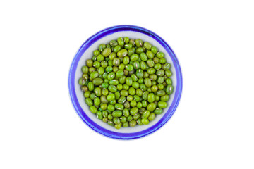 Mung beans in bowl isolated on white background with clipping path.