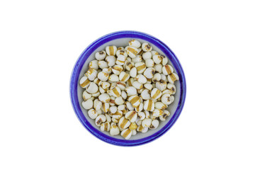 Job's tears in bowl isolated on white background with clipping path.