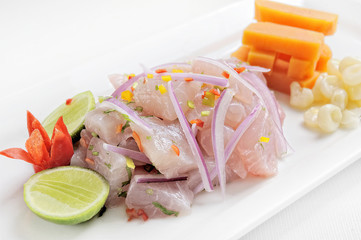Ceviche, dish symbol of Peruvian gastronomy. Peru.
