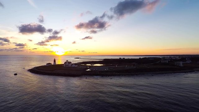 Sunset at Point Judith Lighthouse in Narragansett