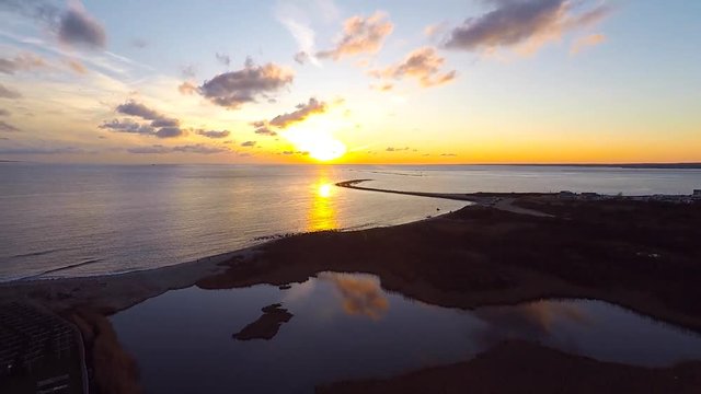 Sunset at Point Judith Lighthouse in Narragansett