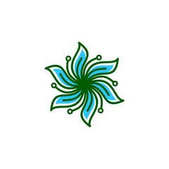 eco digital leaf line art logo template vector illustration