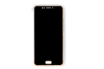 Black smartphone on white background, isolated. Cell phone.