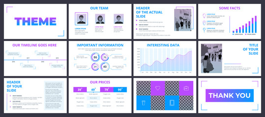 Business presentation template with gradient violet and blue elements on white background. - 217979140