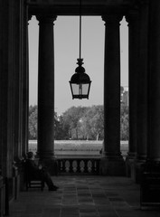 black and white park scene