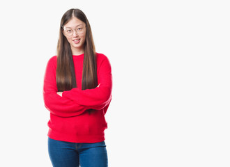 Young Chinese woman over isolated background wearing glasses happy face smiling with crossed arms looking at the camera. Positive person.