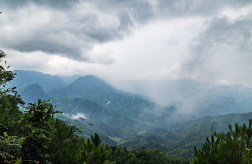Pastoral villages under blue sky and white clouds
