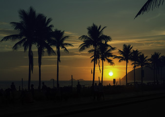 Fototapeta na wymiar Beautiful sunset over Ipanema beach in Rio de Janeiro