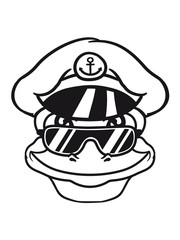 kopf gesicht kapitän matrose schiff fahren hut mütze sonnenbrille boot meer schwimmen frosch sitzend süß niedlich klein comic cartoon clipart