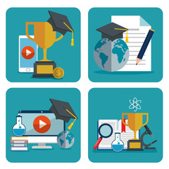 education on line set icons