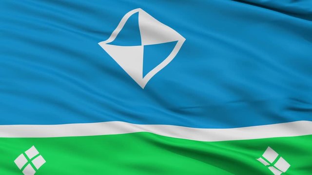 Mirny closeup flag, city of Russia, realistic animation seamless loop - 10 seconds long