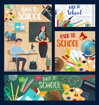 Back to school posters with student and teacher