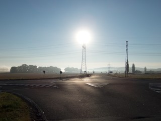 czech countryside road in a morning mist