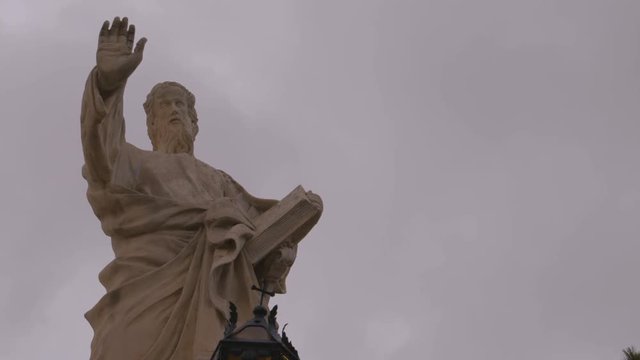 A pan over Saint Paul Statue in Naxxar Malta