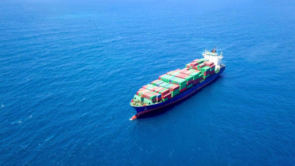 Large container ship at sea - Aerial image