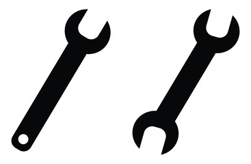 Simple wrench (spanner) key tool symbol. Open end and one way version icon.