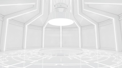 Empty stage Futuristic white illustration and cyber punk sci-fi style 3d rendering:digital line