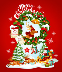 Christmas holiday banner with Santa and reindeer