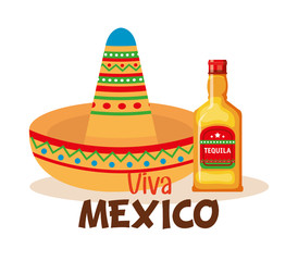mexican culture traditional hat and tequila