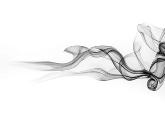 Fototapeten Schwarzweiss-Rauchzusammenfassung auf weißem Hintergrund, Feuerdesign © apimook