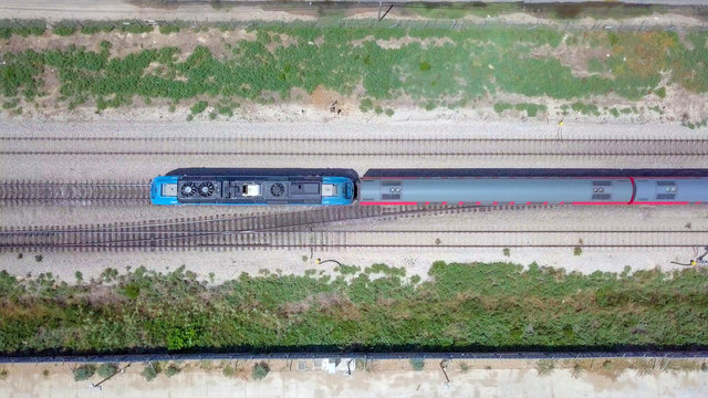 Modern passenger train  - Top down aerial image