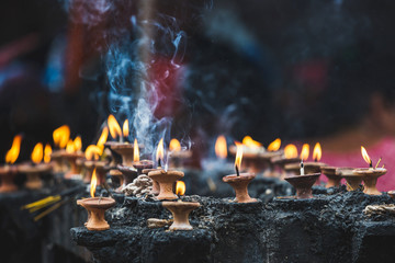 Burning Butter Lamps in the Temple of Kathmandu