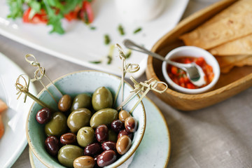 Different meals for the guests on Banquet table. delicious dishes on the table in the restaurant. serving table for birthday or wedding.
