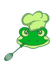 gesicht kopf koch chef kochen lecker essen mütze schürze grillen backen frosch sitzend süß niedlich klein comic cartoon clipart