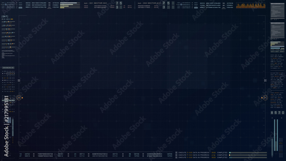 Poster Futuristic military concept for head up display with holographic terrain, user interface readout, targeting and tracking enemy in digital cyber space background