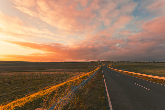 Beautiful Sunset Along Australian Roads and Fields