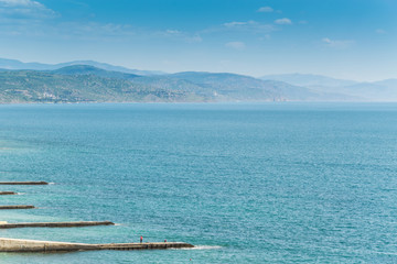 View of the beach with piers